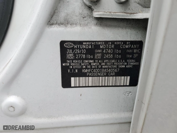 2011 Hyundai Azera GLS with VIN KMHFC4DD1BA540567, listed as a Copart auction lot 51870535 with 131,226 mi miles and Non Repairable. Bid and sale history available at carsss.com. Image 12.