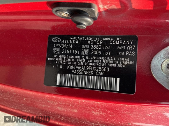 2014 Hyundai Elantra z VIN KMHDH6AH9EU028683, wystawiony jako Copart lot #59786275 z przebiegiem 89 876 mil mil oraz Czysty tytuł • Clean title. Historia ofert i sprzedaży dostępna na DreamBid. Obrazek 10.