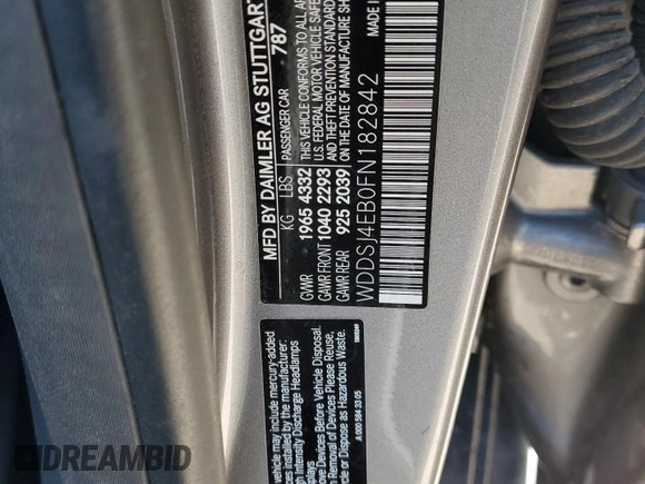 2015 Mercedes-Benz CLA 250 with VIN WDDSJ4EB0FN182842, listed as a Copart auction lot 51841195 with 14,190 mi miles and Clean Title. Bid and sale history available at DreamBid. Image 15.