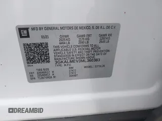 2021 GMC Terrain SLE with VIN 3GKALMEV3ML360383, listed as a IAAI auction lot 41956162 with 27,074 mi miles and . Bid and sale history available at carsss.com. Image 9.