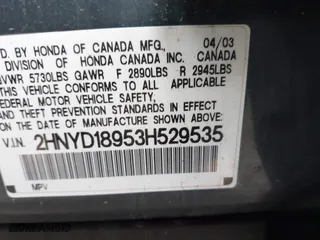 2003 Acura MDX Touring Pkg RES w/Navigation System with VIN 2HNYD18953H529535, listed as a IAAI auction lot 41851182 with 999,999 mi miles. Bid and sale history available at carsss.com. Image 9.
