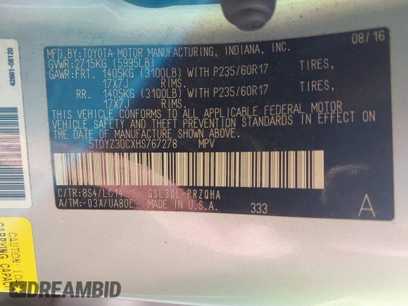 2017 Toyota Sienna XLE Auto Access Seat with VIN 5TDYZ3DCXHS767278, listed as a IAAI auction lot 41639093 with 87,775 mi miles and . Bid and sale history available at DreamBid. Image 9.