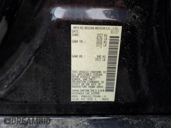 2017 Nissan Altima S z VIN 1N4AL3AP2HN361548, wystawiony jako Copart lot #58296645 z przebiegiem 121 834 mil mil oraz Szkoda całkowita • Salvage title. Historia ofert i sprzedaży dostępna na DreamBid. Obrazek 12.