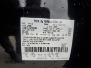 2020 Ford Explorer Platinum z VIN 1FM5K8HC0LGA60137, wystawiony jako Copart lot #87540635 z przebiegiem 24 929 mil mil oraz Szkoda całkowita • Salvage title. Historia ofert i sprzedaży dostępna na DreamBid. Obrazek 13.