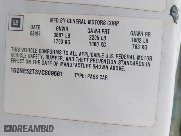 1997 Pontiac Grand Am SE with VIN 1G2NE52T3VC809661, listed as a IAAI auction lot 41100711 with 168,686 mi miles and . Bid and sale history available at DreamBid. Image 9.