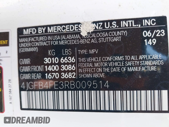 2024 Mercedes-Benz GLE 350 with VIN 4JGFB4FE3RB009514, listed as a IAAI auction lot 42533348 with 39,920 mi miles and . Bid and sale history available at DreamBid. Image 9.