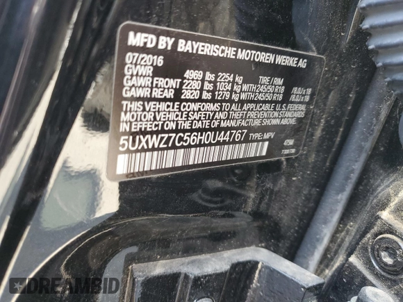 2017 BMW X3 sDrive28i with VIN 5UXWZ7C56H0U44767, listed as a Copart auction lot 49438065 with 93,719 mi miles and Clean Title. Bid and sale history available at carsss.com. Image 13.