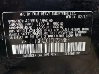 2012 Subaru Impreza Premium с VIN JF1GPAC61CH225863, выставлен на аукционе Copart как лот 57714695 с пробегом 161 642 миль миль и Чистый • Clean title. История ставок и продаж доступна на DreamBid. Изображение 12.