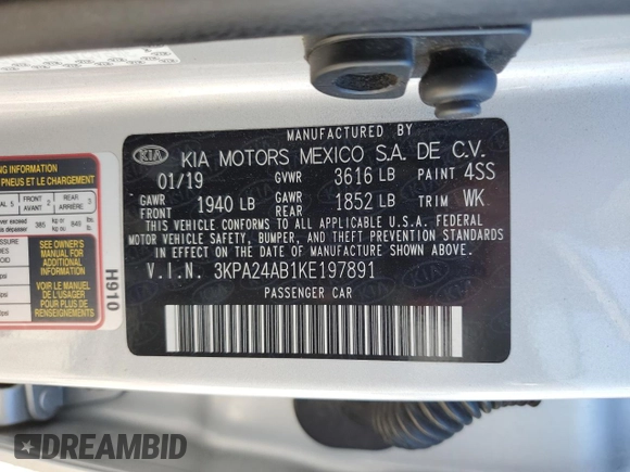 2019 Kia Rio S with VIN 3KPA24AB1KE197891, listed as a Copart auction lot 68868084 with 80,071 mi miles and Salvage Title. Bid and sale history available at DreamBid. Image 14.