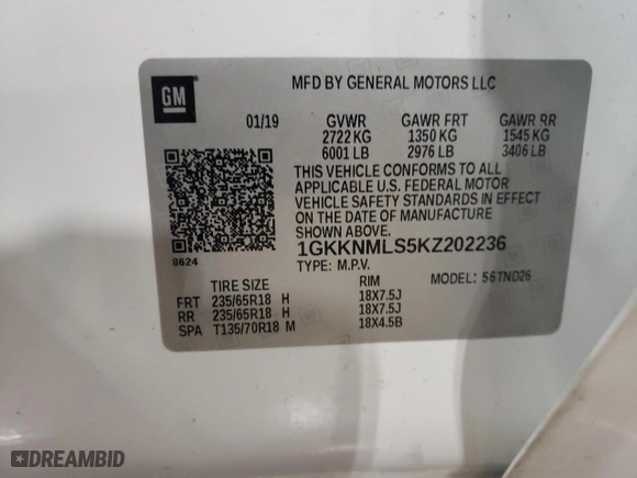 2019 GMC Acadia SLT with VIN 1GKKNMLS5KZ202236, listed as a Copart auction lot 49518325 with 108,717 mi miles and Clean Title. Bid and sale history available at carsss.com. Image 13.
