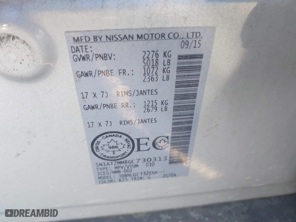 2016 Nissan Rogue S with VIN 5N1AT2MM8GC730313, listed as a IAAI auction lot 40823920 with 140,036 mi miles. Bid and sale history available at carsss.com. Image 9.