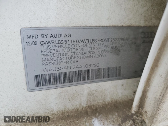 2010 Audi S4 Premium Plus with VIN WAUBGAFL2AA106292, listed as a Copart auction lot 88217315 with 154,051 mi miles and Salvage Title. Bid and sale history available at carsss.com. Image 12.