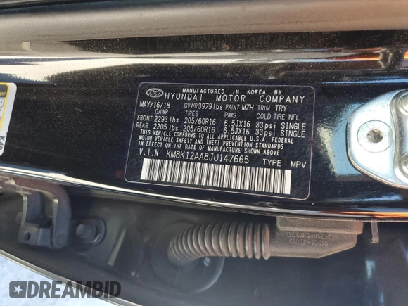 2018 Hyundai Kona SE with VIN KM8K12AA8JU147665, listed as a Copart auction lot 49247315 with 51,793 mi miles and Salvage Title. Bid and sale history available at DreamBid. Image 14.