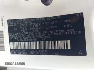 2019 Toyota Sienna LE Auto Access Seat с VIN 5TDKZ3DC0KS980821, выставлен на аукционе IAAI как лот 42000422 с пробегом 89 046 миль миль и . История ставок и продаж доступна на DreamBid. Изображение 9.