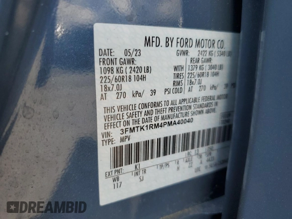 2023 Ford Mustang Mach-E Select with VIN 3FMTK1RM4PMA40040, listed as a Copart auction lot 55778975 with 43,831 mi miles and Salvage title. Bid and sale history available at DreamBid. Image 13.