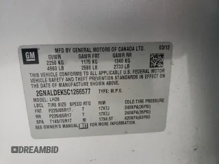 2012 Chevrolet Equinox 1LT z VIN 2GNALDEK5C1266577, wystawiony jako Copart lot #54303135 z przebiegiem 133 644 mil mil oraz Szkoda całkowita • Salvage title. Historia ofert i sprzedaży dostępna na DreamBid. Obrazek 14.