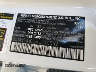 2017 Mercedes-Benz C 300 with VIN 55SWF4JB7HU218562, listed as a Copart auction lot 84449414 with 91,073 mi miles and Salvage title. Bid and sale history available at DreamBid. Image 14.