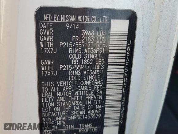 2014 Nissan Juke S with VIN JN8AF5MR5ET453579, listed as a Copart auction lot 52574085 with Not Provided miles and Salvage Title. Bid and sale history available at DreamBid. Image 14.