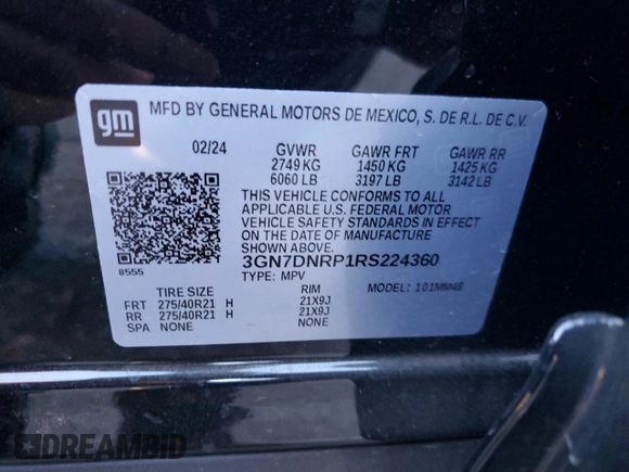 2024 Chevrolet Equinox EV RS z VIN 3GN7DNRP1RS224360, wystawiony jako Copart lot #88351525 z przebiegiem 3 821 mil mil oraz Szkoda całkowita • Salvage title. Historia ofert i sprzedaży dostępna na DreamBid. Obrazek 14.