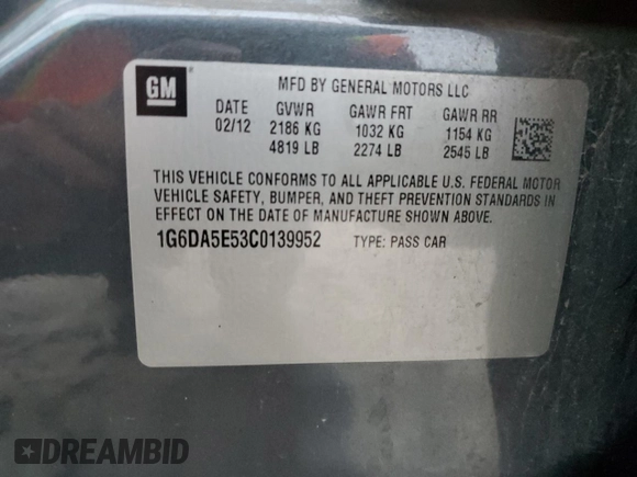 2012 Cadillac CTS with VIN 1G6DA5E53C0139952, listed as a Copart auction lot 87170304 with 102,915 mi miles and Salvage title. Bid and sale history available at DreamBid. Image 13.