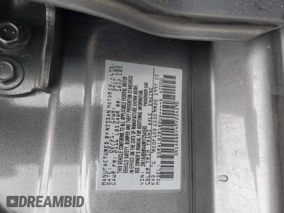 2021 Nissan Sentra S z VIN 3N1AB8BV4MY254590, wystawiony jako Copart lot #59294325 z przebiegiem 76 100 mil mil oraz Szkoda całkowita • Salvage title. Historia ofert i sprzedaży dostępna na DreamBid. Obrazek 13.