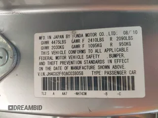 2010 Acura TSX с VIN JH4CU2F60AC038058, выставлен на аукционе IAAI как лот 42501248 с пробегом 227 651 миль миль и . История ставок и продаж доступна на DreamBid. Изображение 9.