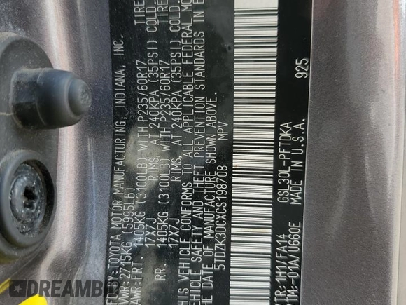 2012 Toyota Sienna с VIN 5TDZK3DCXCS198708, выставлен на аукционе Copart как лот 62806745 с пробегом 172 460 миль миль и Списание • Salvage title. История ставок и продаж доступна на DreamBid. Изображение 13.