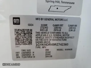 2024 Cadillac XT5 AWD Premium Luxury with VIN 1GYKNDR49RZ742360, listed as a Copart auction lot 47887425 with 12,311 mi miles and Salvage Title. Bid and sale history available at carsss.com. Image 14.