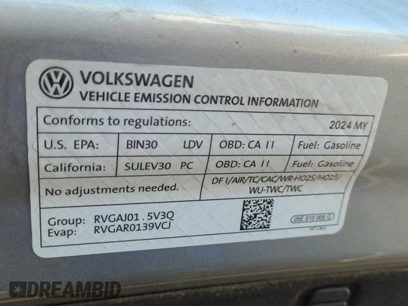 2024 Volkswagen Jetta S with VIN 3VW5M7BU6RM073190, listed as a IAAI auction lot 42844463 with 33,096 mi miles and . Bid and sale history available at DreamBid. Image 32.