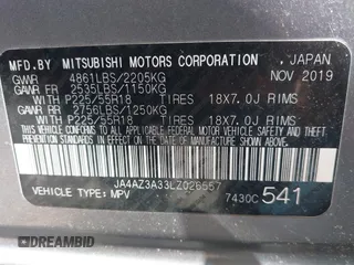 2020 Mitsubishi Outlander ES with VIN JA4AZ3A33LZ026557, listed as a IAAI auction lot 41792090 with 57,338 mi miles and . Bid and sale history available at DreamBid. Image 9.