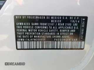 2015 Volkswagen Jetta Sport with VIN 3VWB17AJ4FM356055, listed as a Copart auction lot 62704135 with 123,023 mi miles and Salvage title. Bid and sale history available at DreamBid. Image 12.