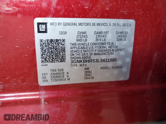 2020 Chevrolet Blazer LT z VIN 3GNKBHRS3LS611585, wystawiony jako Copart lot #60929905 z przebiegiem 74 455 mil mil oraz Czysty tytuł • Clean title. Historia ofert i sprzedaży dostępna na DreamBid. Obrazek 13.