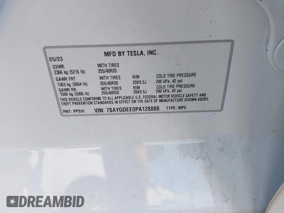 2023 Tesla Model Y Long Range z VIN 7SAYGDEE0PA128888, wystawiony jako IAAI lot #41410085 z przebiegiem 12 578 mil mil oraz . Historia ofert i sprzedaży dostępna na DreamBid. Obrazek 9.