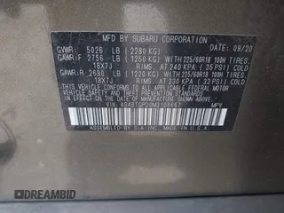 2021 Subaru Outback Touring XT with VIN 4S4BTGPD0M3108667, listed as a IAAI auction lot 42087427 with 127,954 mi miles and . Bid and sale history available at DreamBid. Image 9.