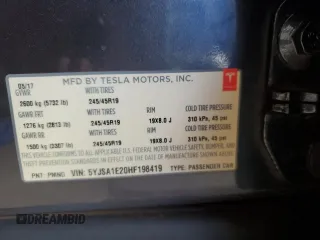 2017 Tesla Model S 100D with VIN 5YJSA1E20HF198419, listed as a Copart auction lot 61481605 with 52,853 mi miles and Salvage title. Bid and sale history available at DreamBid. Image 12.