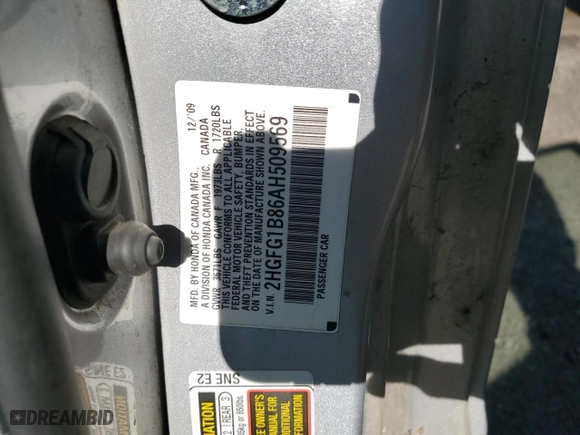 2010 Honda Civic Cpe EX with VIN 2HGFG1B86AH509569, listed as a Copart auction lot 82350294 with 98,223 mi miles and Salvage Title. Bid and sale history available at carsss.com. Image 12.