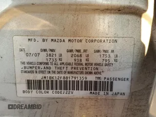 2008 Mazda 3 i Sport with VIN JM1BK12F881791359, listed as a Copart auction lot 87081524 with 127,604 mi miles and Clean Title. Bid and sale history available at DreamBid. Image 14.