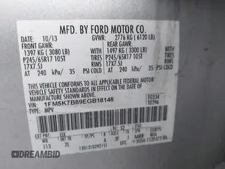 2014 Ford Explorer с VIN 1FM5K7B89EGB18148, выставлен на аукционе IAAI как лот 42386023 с пробегом 205 188 миль миль и . История ставок и продаж доступна на DreamBid. Изображение 9.