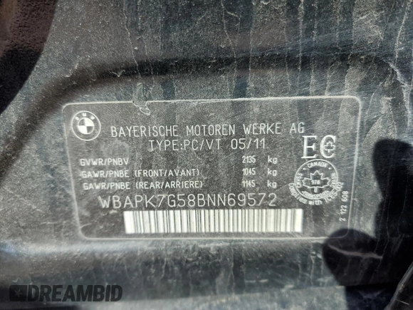 2011 BMW 3 Series 328i xDrive with VIN WBAPK7G58BNN69572, listed as a Copart auction lot 51469095 with 93,364 mi miles and Salvage Title. Bid and sale history available at carsss.com. Image 12.