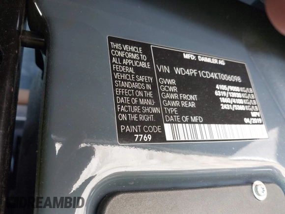 2019 Mercedes-Benz Sprinter Cargo z VIN WD4PF1CD4KT006098, wystawiony jako IAAI lot #42039521 z przebiegiem 80 537 mil mil oraz . Historia ofert i sprzedaży dostępna na DreamBid. Obrazek 9.