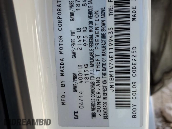 2014 Mazda 3 i Touring z VIN JM1BM1V74E1199435, wystawiony jako Copart lot #80288274 z przebiegiem 148 000 mil mil oraz Szkoda całkowita • Salvage title. Historia ofert i sprzedaży dostępna na DreamBid. Obrazek 12.