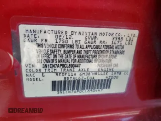 2012 Nissan Versa SV with VIN 3N1CN7AP0CL890447, listed as a Copart auction lot 52793785 with 153,427 mi miles and Salvage Title. Bid and sale history available at carsss.com. Image 12.