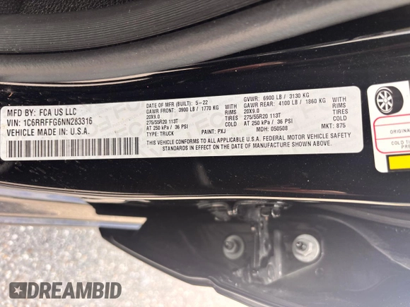 2022 Ram 1500 Big Horn with VIN 1C6RRFFG6NN283316, listed as a Copart auction lot 53666025 with 40,958 mi miles and Salvage Title. Bid and sale history available at carsss.com. Image 10.