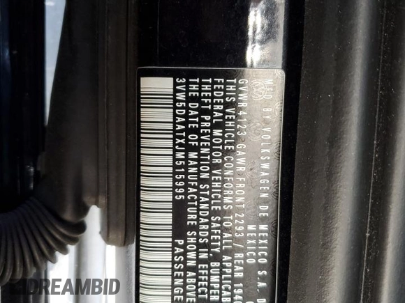 2018 Volkswagen Beetle S with VIN 3VW5DAATXJM515995, listed as a Copart auction lot 83207354 with Not provided miles and Salvage title. Bid and sale history available at DreamBid. Image 13.