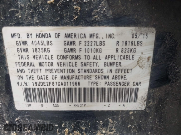 2016 Acura ILX Premium with VIN 19UDE2F87GA011966, listed as a IAAI auction lot 42313706 with 132,633 mi miles and . Bid and sale history available at DreamBid. Image 9.