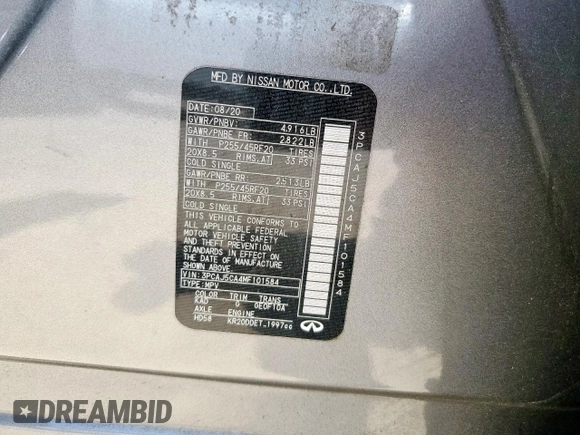 2021 Infiniti QX50 Essential с VIN 3PCAJ5CA4MF101584, выставлен на аукционе Copart как лот 57324295 с пробегом Не указан миль и Списание • Salvage title. История ставок и продаж доступна на DreamBid. Изображение 13.