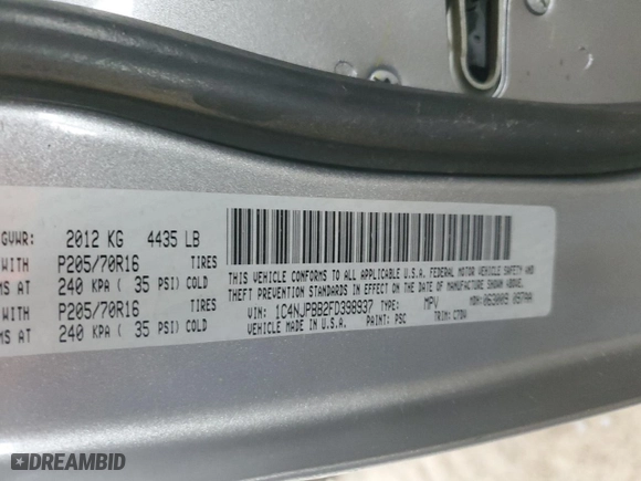 2015 Jeep Patriot Sport with VIN 1C4NJPBB2FD398937, listed as a Copart auction lot 48256695 with 104,906 mi miles and Clean Title. Bid and sale history available at carsss.com. Image 13.