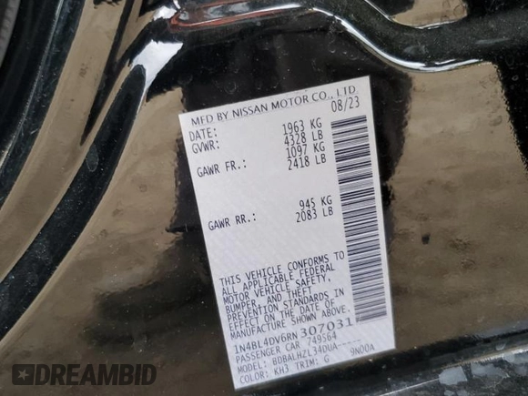 2024 Nissan Altima SV with VIN 1N4BL4DV6RN307031, listed as a Copart auction lot 54686785 with 30,324 mi miles and Clean Title. Bid and sale history available at DreamBid. Image 13.