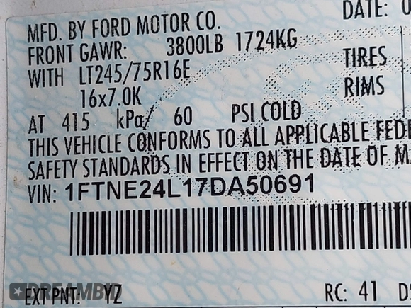 2007 Ford Econoline Cargo Commercial with VIN 1FTNE24L17DA50691, listed as a IAAI auction lot 42754142 with 213,906 mi miles and . Bid and sale history available at DreamBid. Image 9.