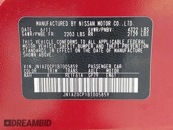 2011 Nissan LEAF SL-e with VIN JN1AZ0CP1BT005859, listed as a IAAI auction lot 41666341 with 71,745 mi miles. Bid and sale history available at carsss.com. Image 9.